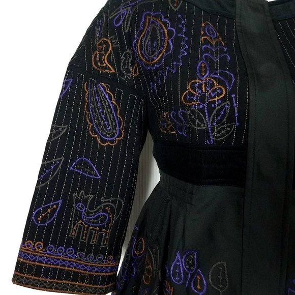 DKNY Collarless Black Embroidered Peplum Jacket Blazer - Size 8 - Picture 6 of 6